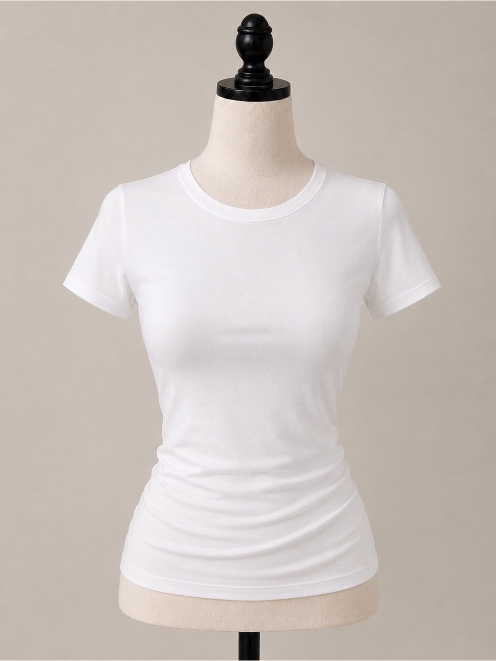 Trendy Queen White Fitted Baby Tee | Short Sleeve Crew Neck Top - XL